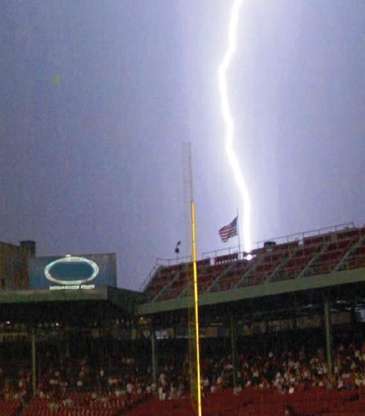 Graphic showing a lightning strike in a stadium