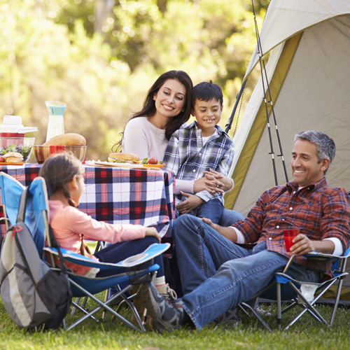 a family at a campsite