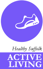 Logo: a running shoe in a circle with the words healthy suffolk active living