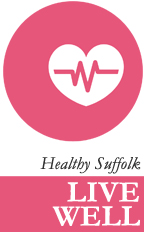Logo: heart with a pulse line in a circle with the words healthy suffolk live well