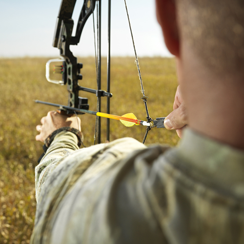 a man pointing a bow and arrow